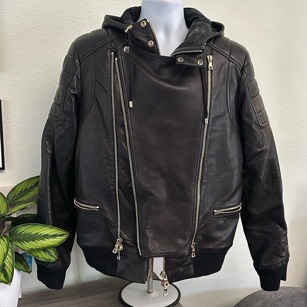 Balmain leather jacket. Size 52. Discolored on one side